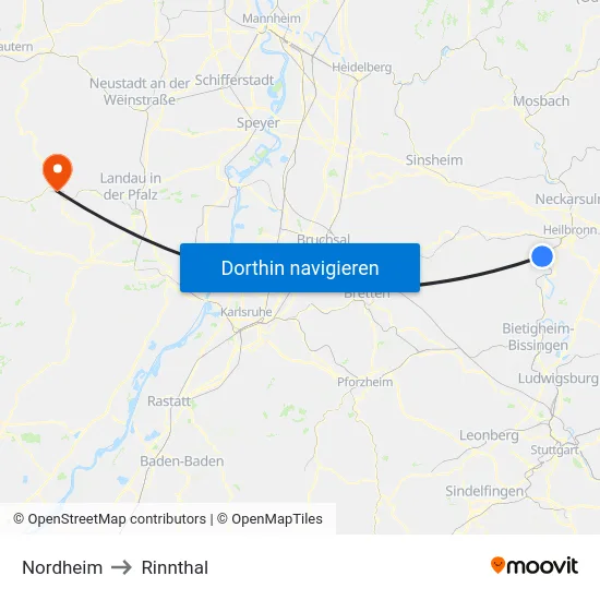 Nordheim to Rinnthal map