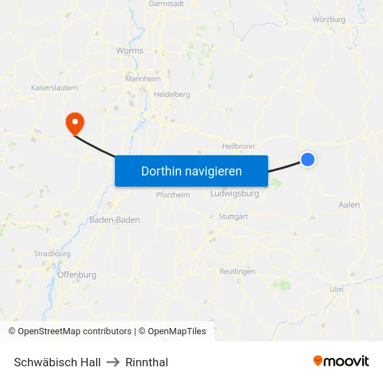Schwäbisch Hall to Rinnthal map