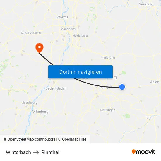 Winterbach to Rinnthal map