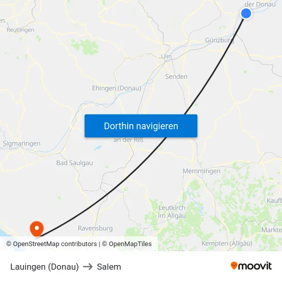 Lauingen (Donau) to Salem map