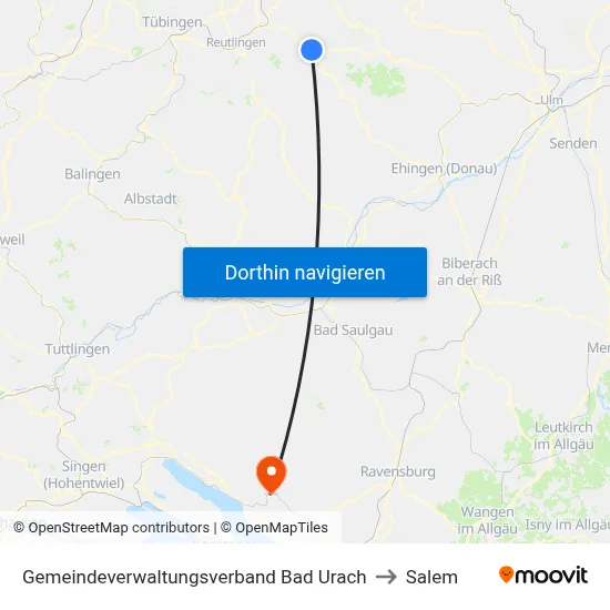 Gemeindeverwaltungsverband Bad Urach to Salem map