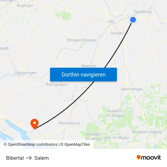 Bibertal to Salem map