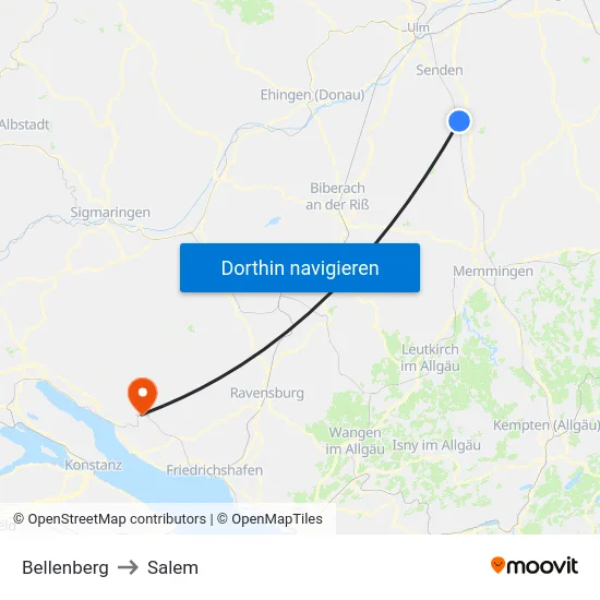 Bellenberg to Salem map
