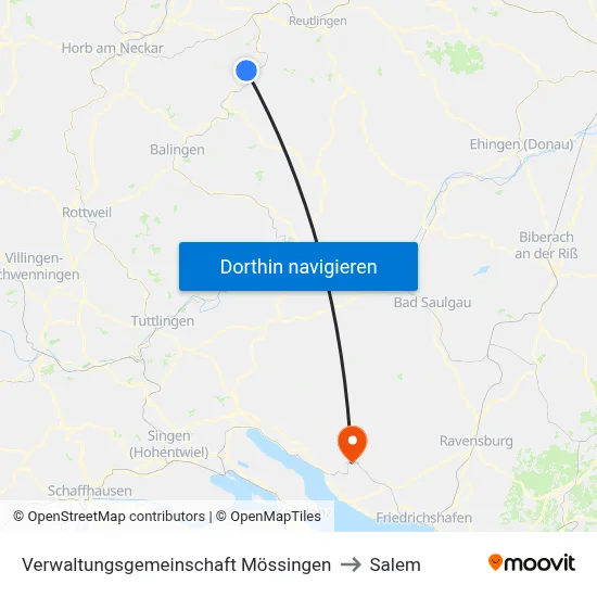 Verwaltungsgemeinschaft Mössingen to Salem map