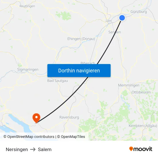 Nersingen to Salem map