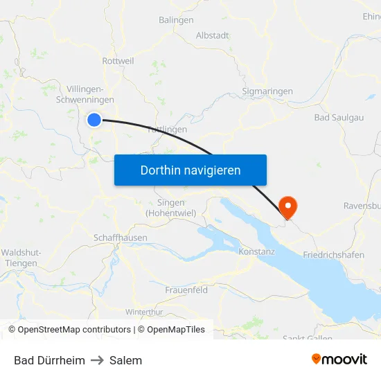 Bad Dürrheim to Salem map