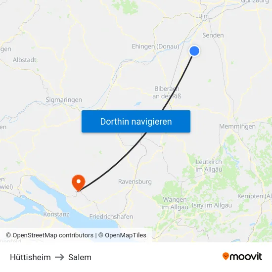 Hüttisheim to Salem map