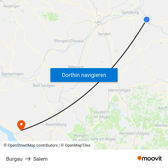 Burgau to Salem map