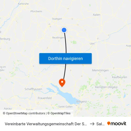 Vereinbarte Verwaltungsgemeinschaft Der Stadt Nürtingen to Salem map