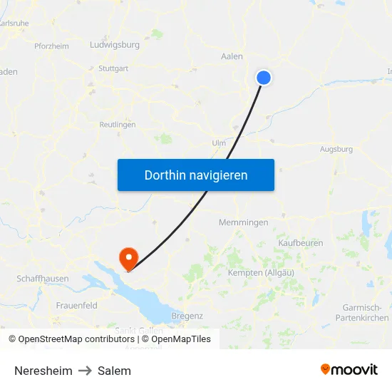 Neresheim to Salem map