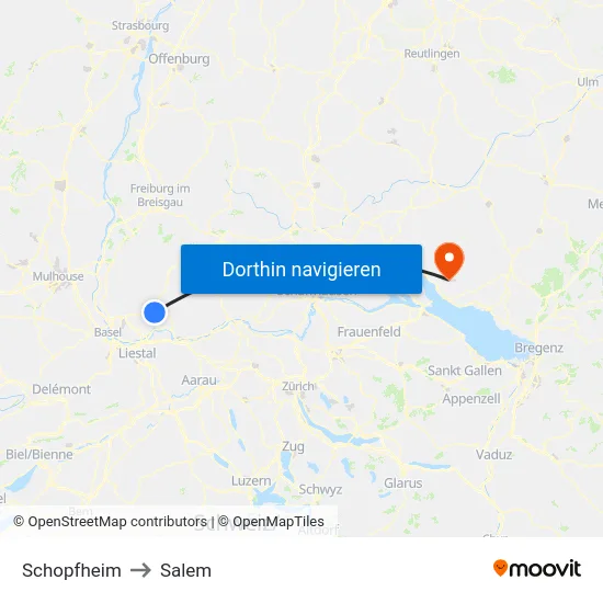 Schopfheim to Salem map