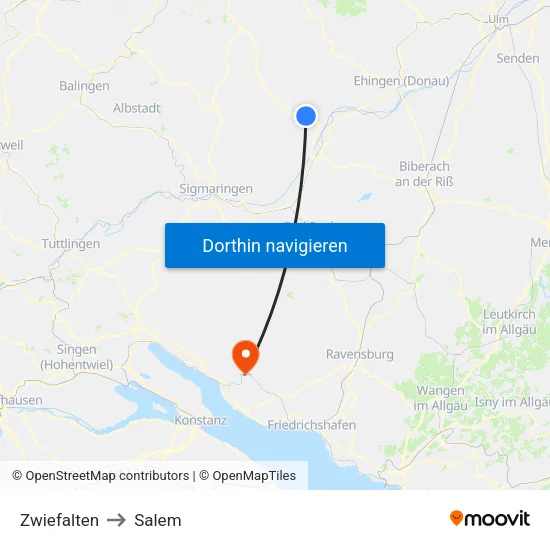 Zwiefalten to Salem map
