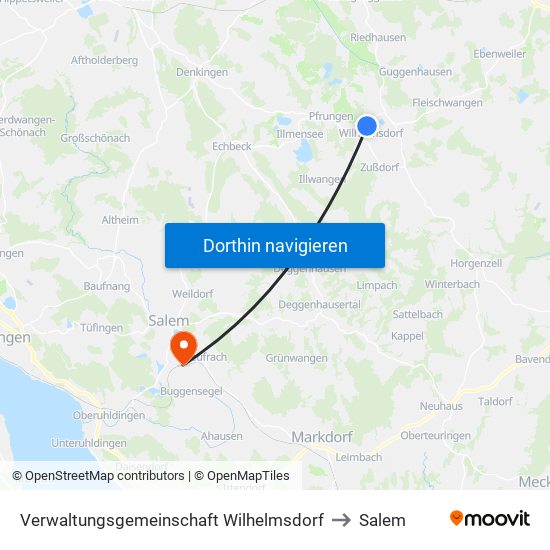 Verwaltungsgemeinschaft Wilhelmsdorf to Salem map