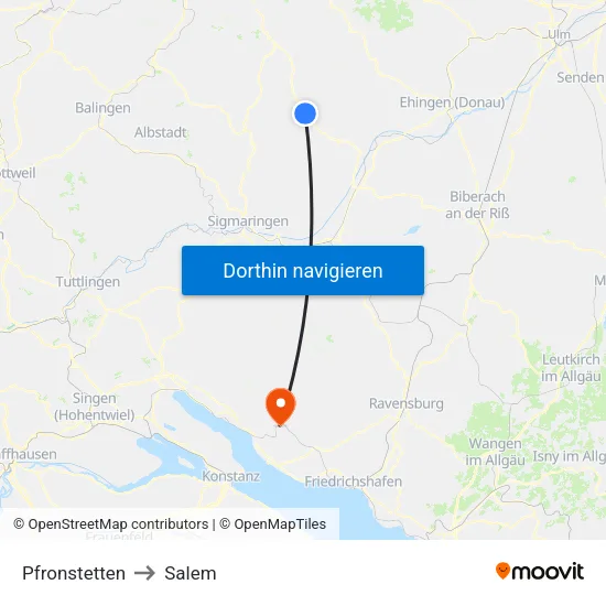 Pfronstetten to Salem map