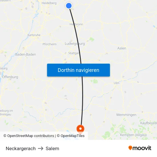 Neckargerach to Salem map
