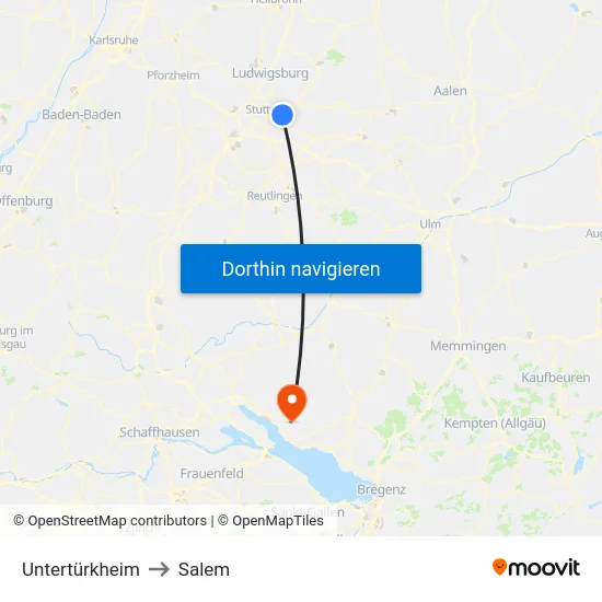 Untertürkheim to Salem map