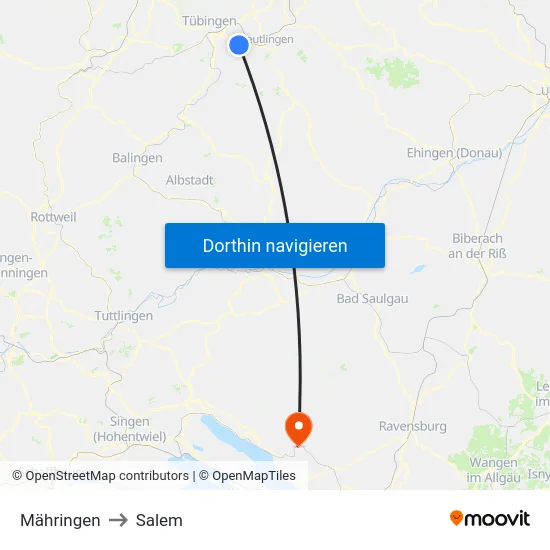 Mähringen to Salem map