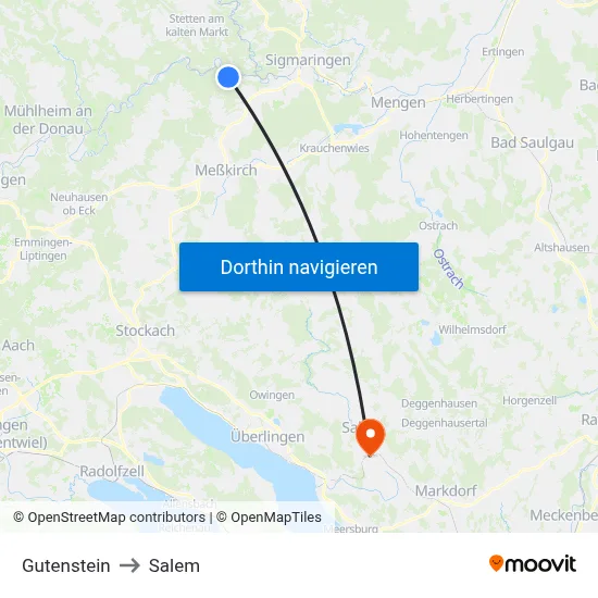 Gutenstein to Salem map