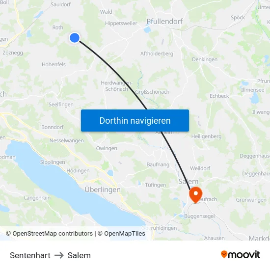 Sentenhart to Salem map