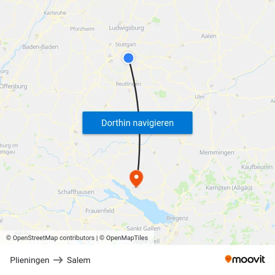 Plieningen to Salem map