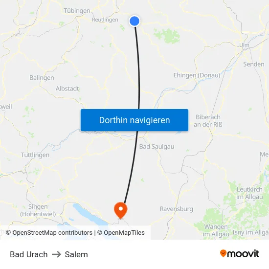 Bad Urach to Salem map
