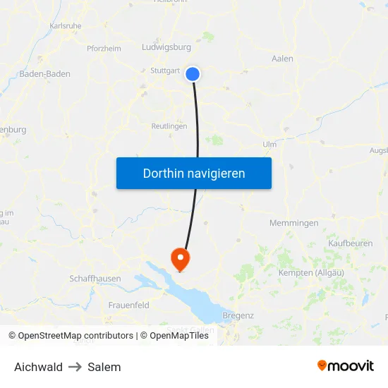 Aichwald to Salem map