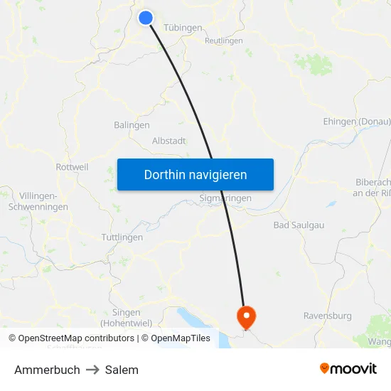 Ammerbuch to Salem map