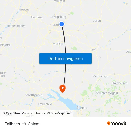 Fellbach to Salem map