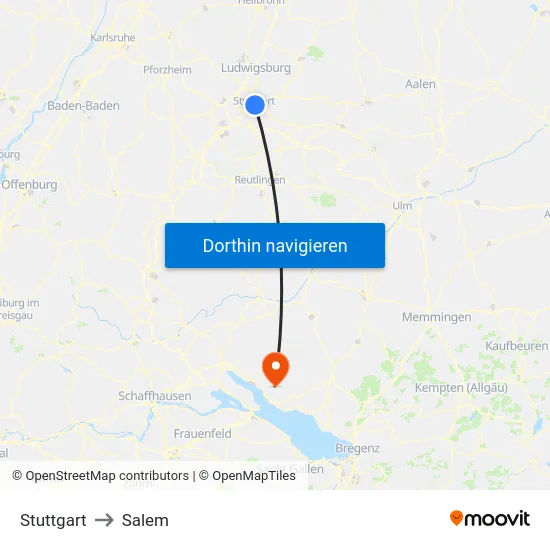 Stuttgart to Salem map