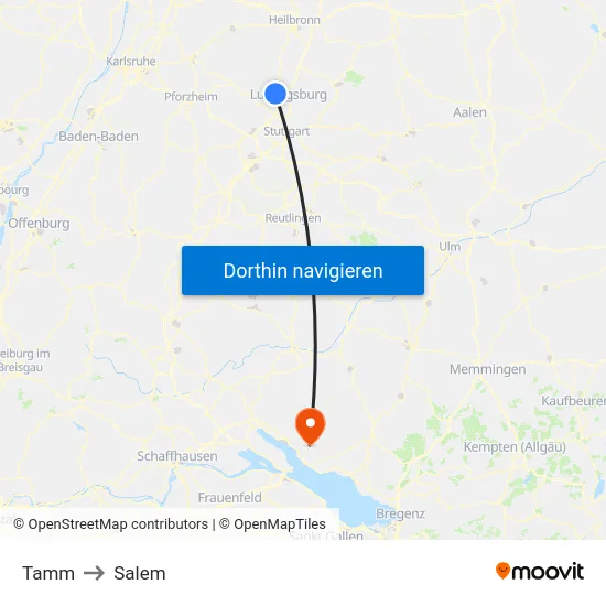Tamm to Salem map