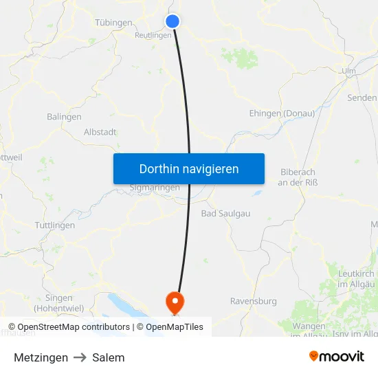 Metzingen to Salem map
