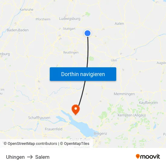 Uhingen to Salem map
