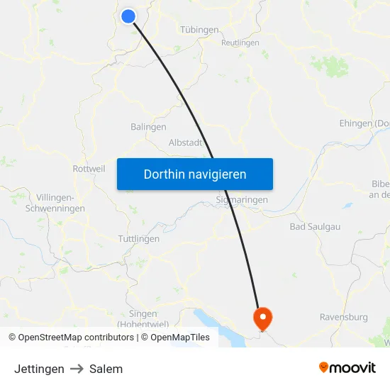 Jettingen to Salem map