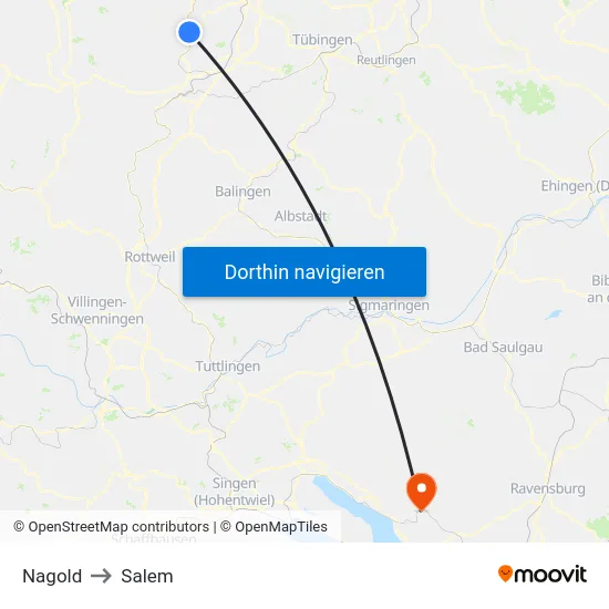 Nagold to Salem map