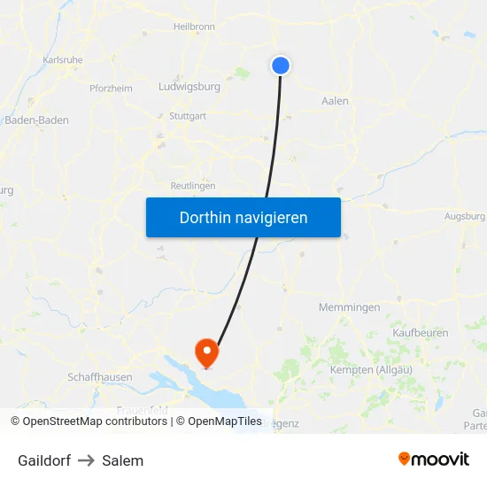 Gaildorf to Salem map