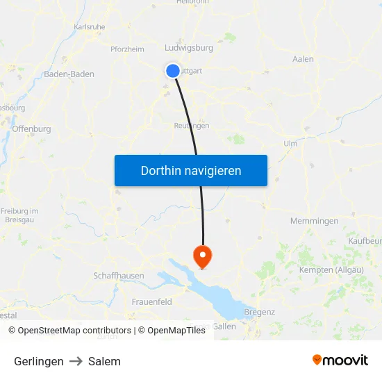 Gerlingen to Salem map