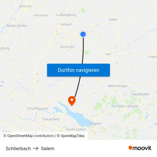 Schlierbach to Salem map