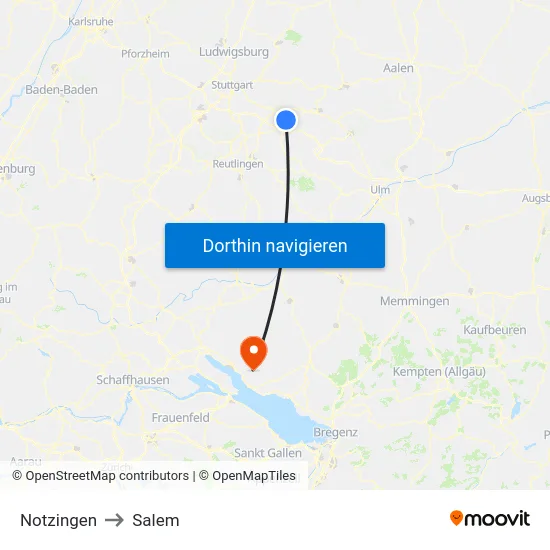 Notzingen to Salem map