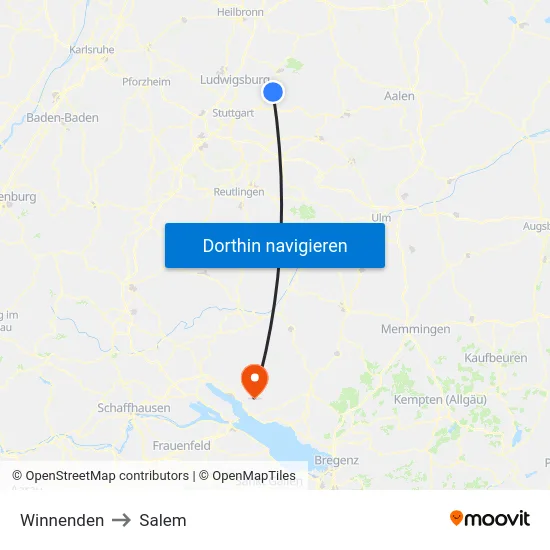 Winnenden to Salem map
