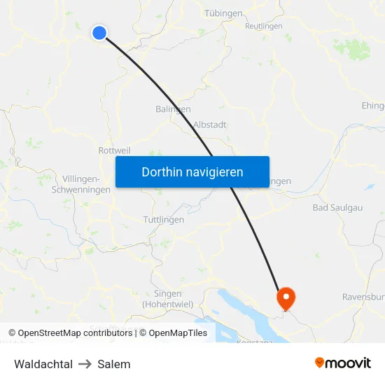 Waldachtal to Salem map