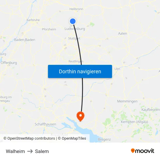 Walheim to Salem map