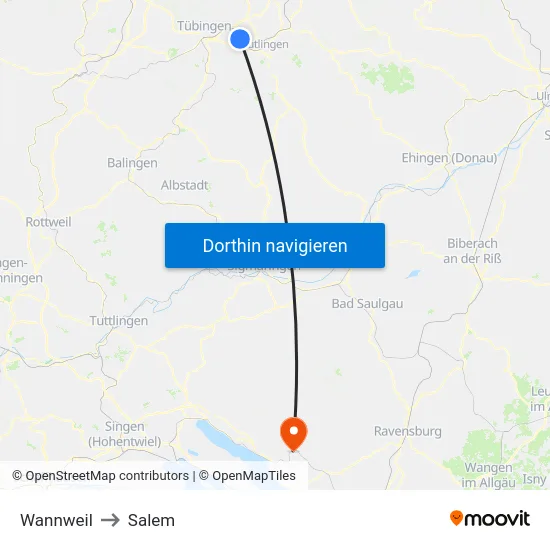 Wannweil to Salem map