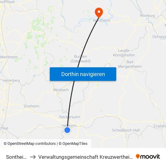 Sontheim to Verwaltungsgemeinschaft Kreuzwertheim map