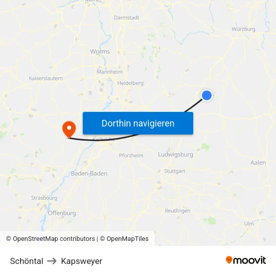 Schöntal to Kapsweyer map
