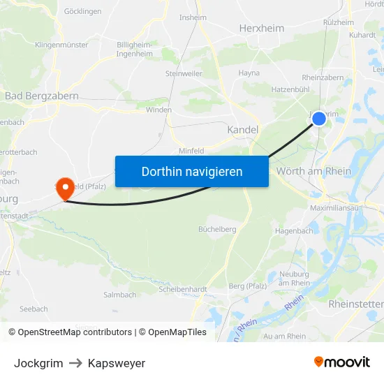 Jockgrim to Kapsweyer map