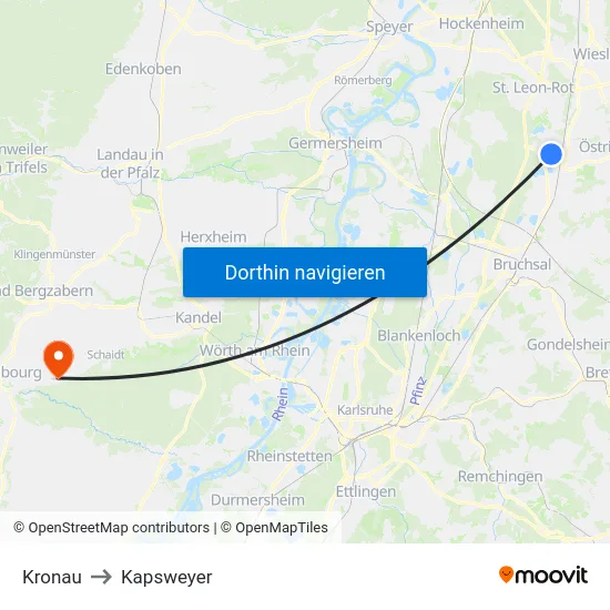 Kronau to Kapsweyer map
