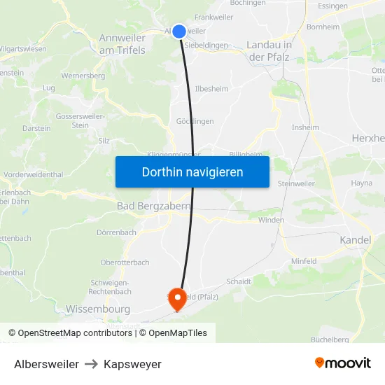 Albersweiler to Kapsweyer map