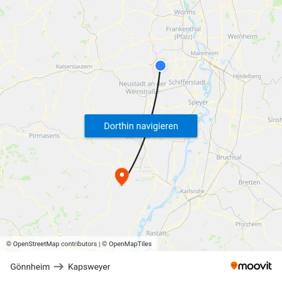 Gönnheim to Kapsweyer map
