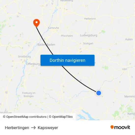 Herbertingen to Kapsweyer map