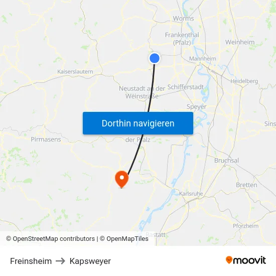 Freinsheim to Kapsweyer map